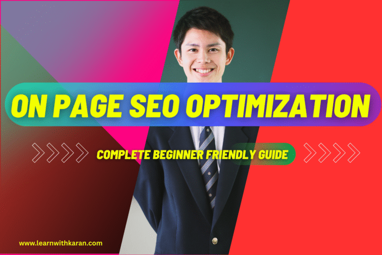Banner image for On Page SEO Optimization guide with SEO icons and ranking arrow