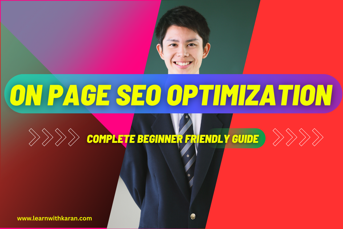 Banner image for On Page SEO Optimization guide with SEO icons and ranking arrow